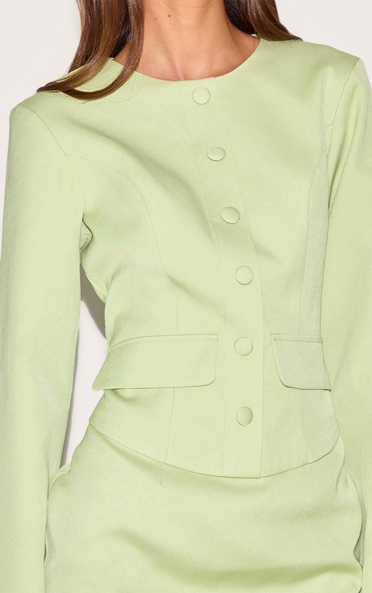 Pale Lime Woven Tailored Button Up Mini Dress image 4