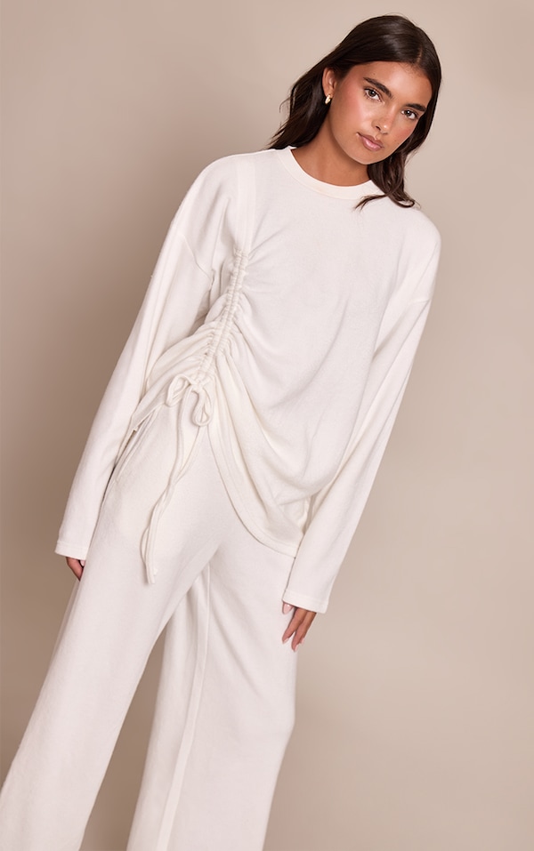 Cream Super Soft Ruched Side Top