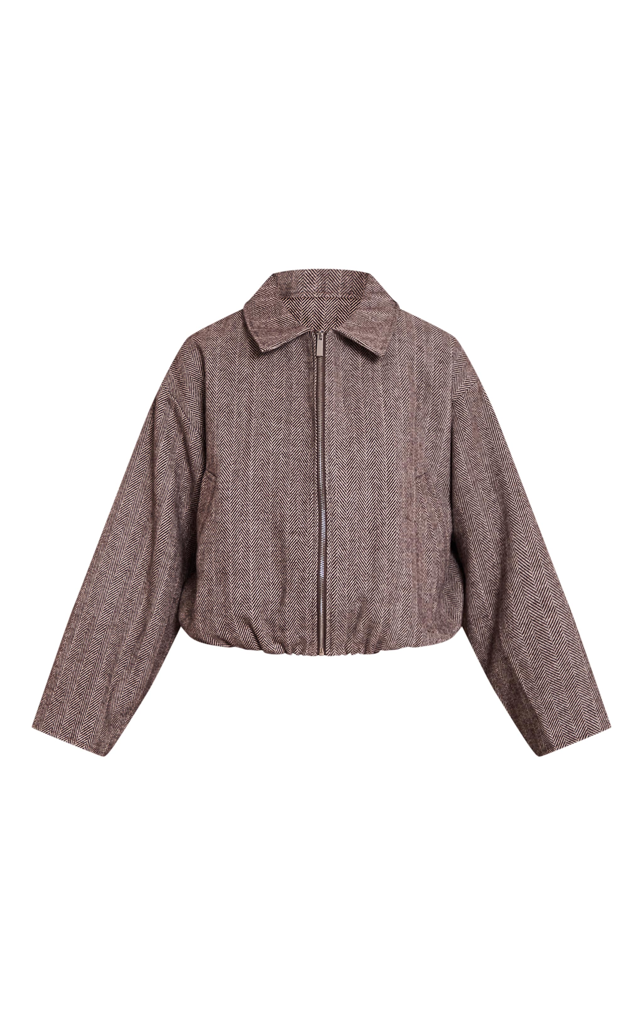 Chocolate Herringbone Bomber Jacket image 5