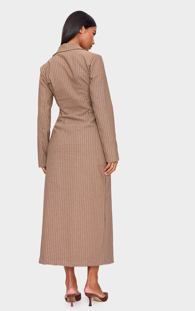 Brown Check Woven Blazer Maxi Dress image 2