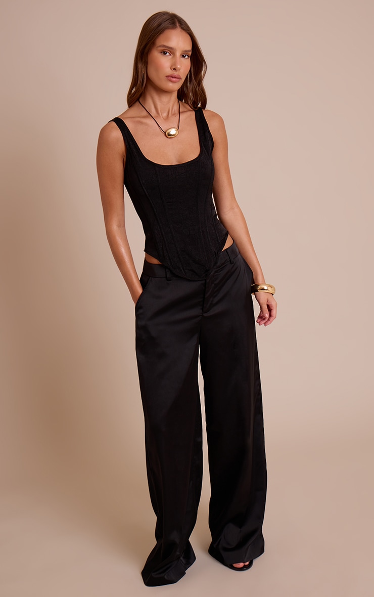 Black Textured Boned Dip Hem Longline Corset image 3
