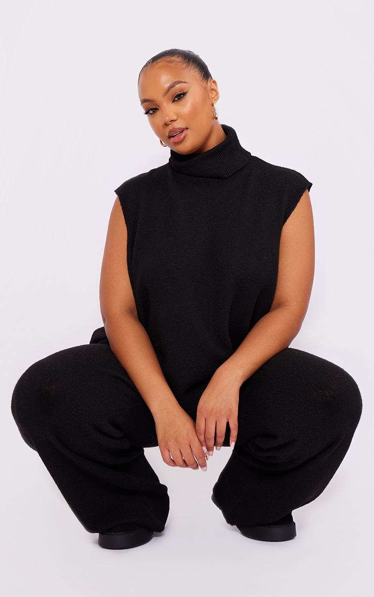 Plus Black Luxe High Neck Sleeveless Jumper image 3