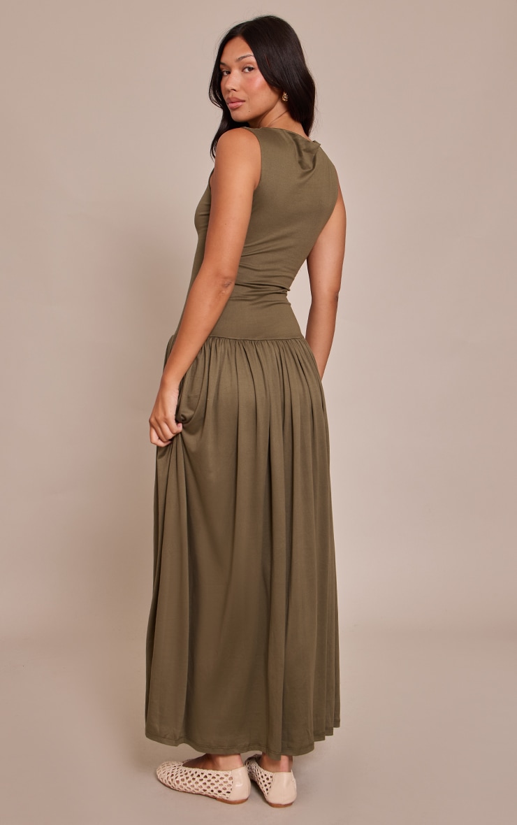 Robe longue doublée en jersey kaki à taille tombante image 2