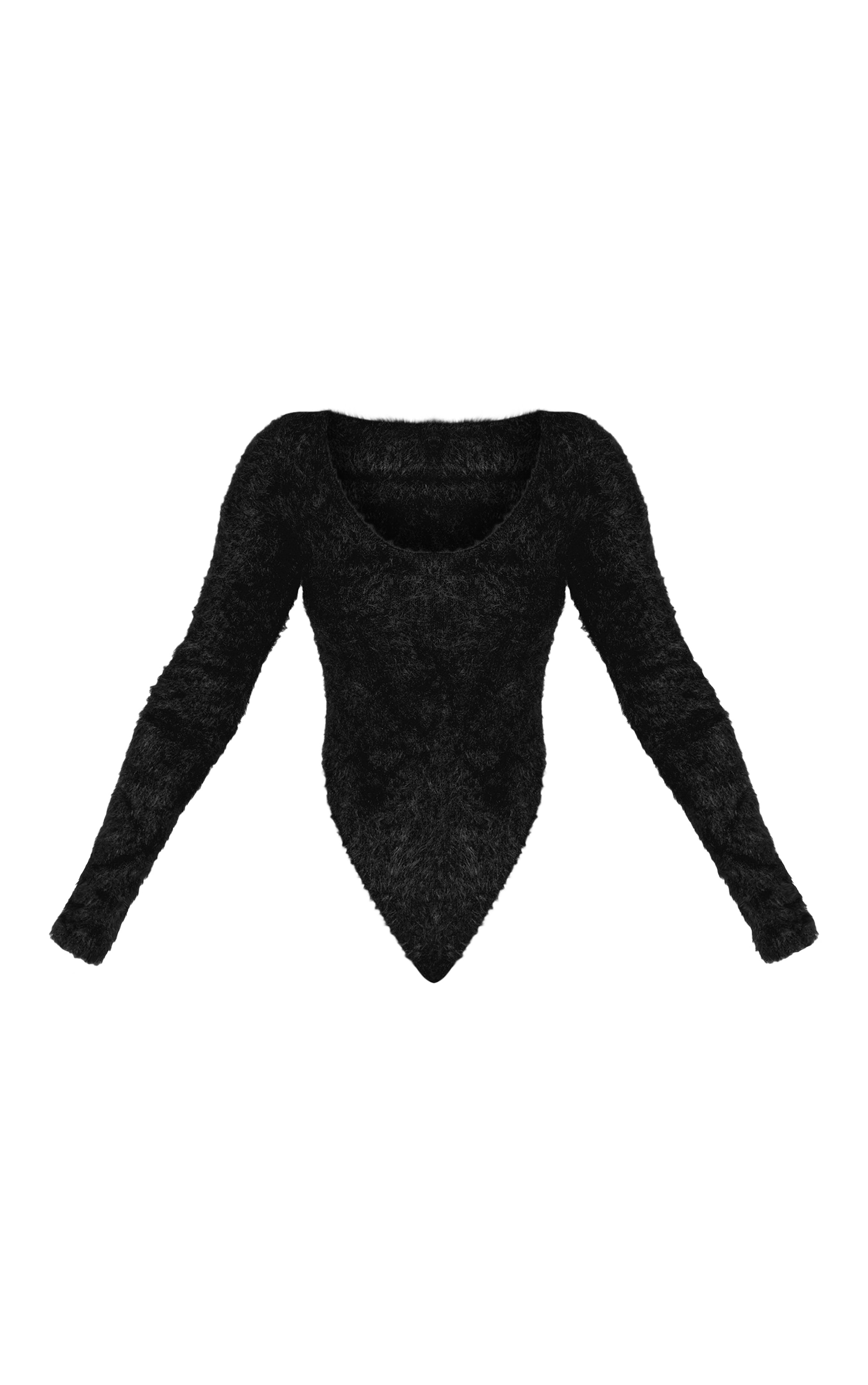 Petite Black Fluffy Round Neck Scoop Long Sleeve Bodysuit image 5