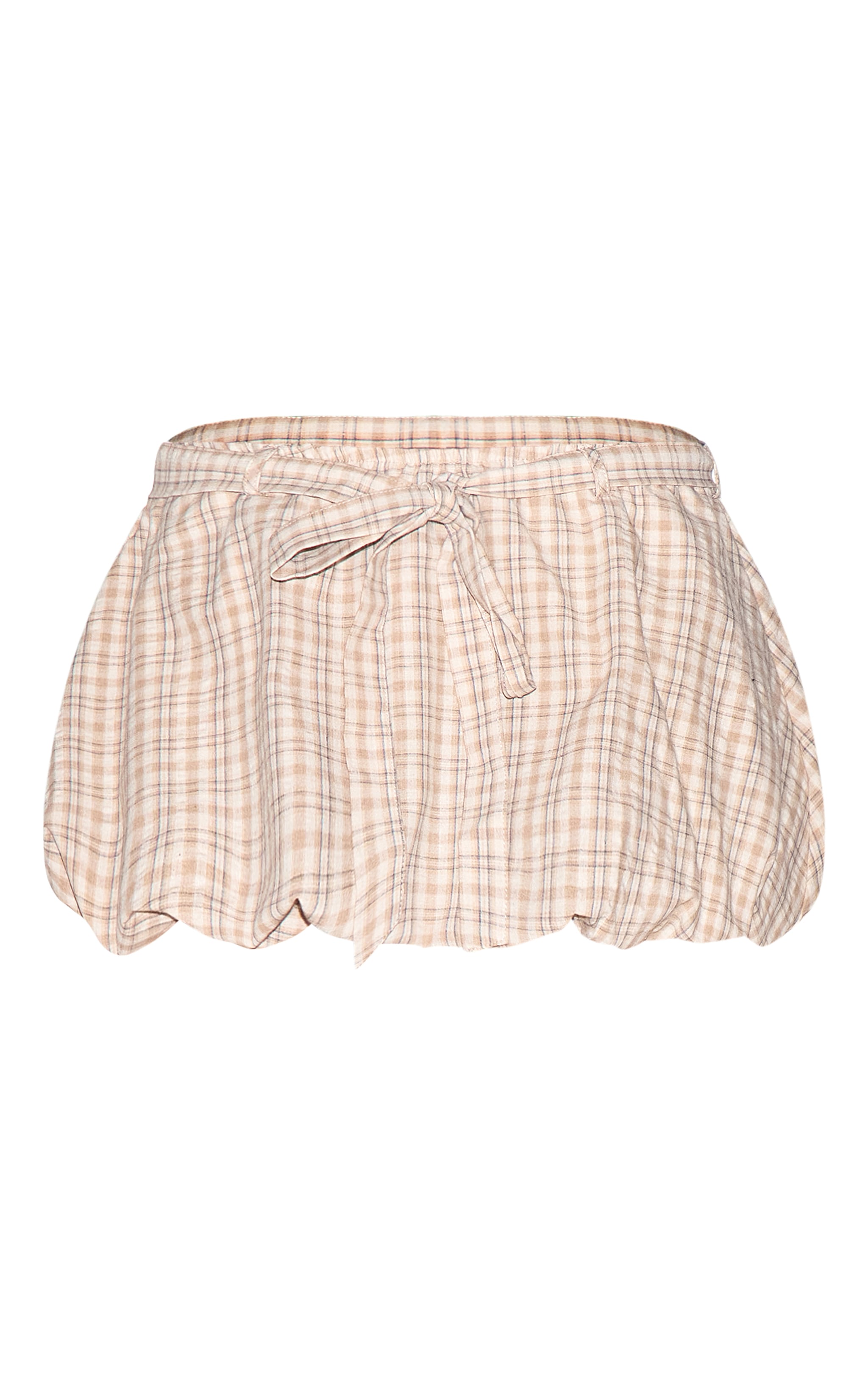Stone Check Print Tie Waist Cotton Puffball Skirt image 6