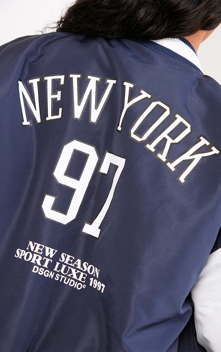 Plus Navy NY Slogan Bomber Jacket image 4