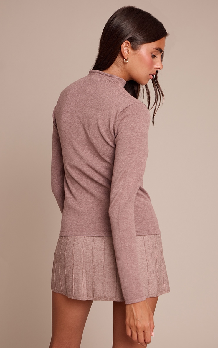 Mocha Fine Knit High Neck Jumper image 2