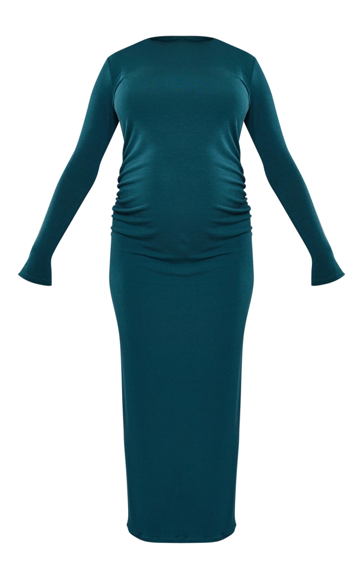 Maternity Emerald Green Longsleeve Ruched Bump Midi Dress image 5