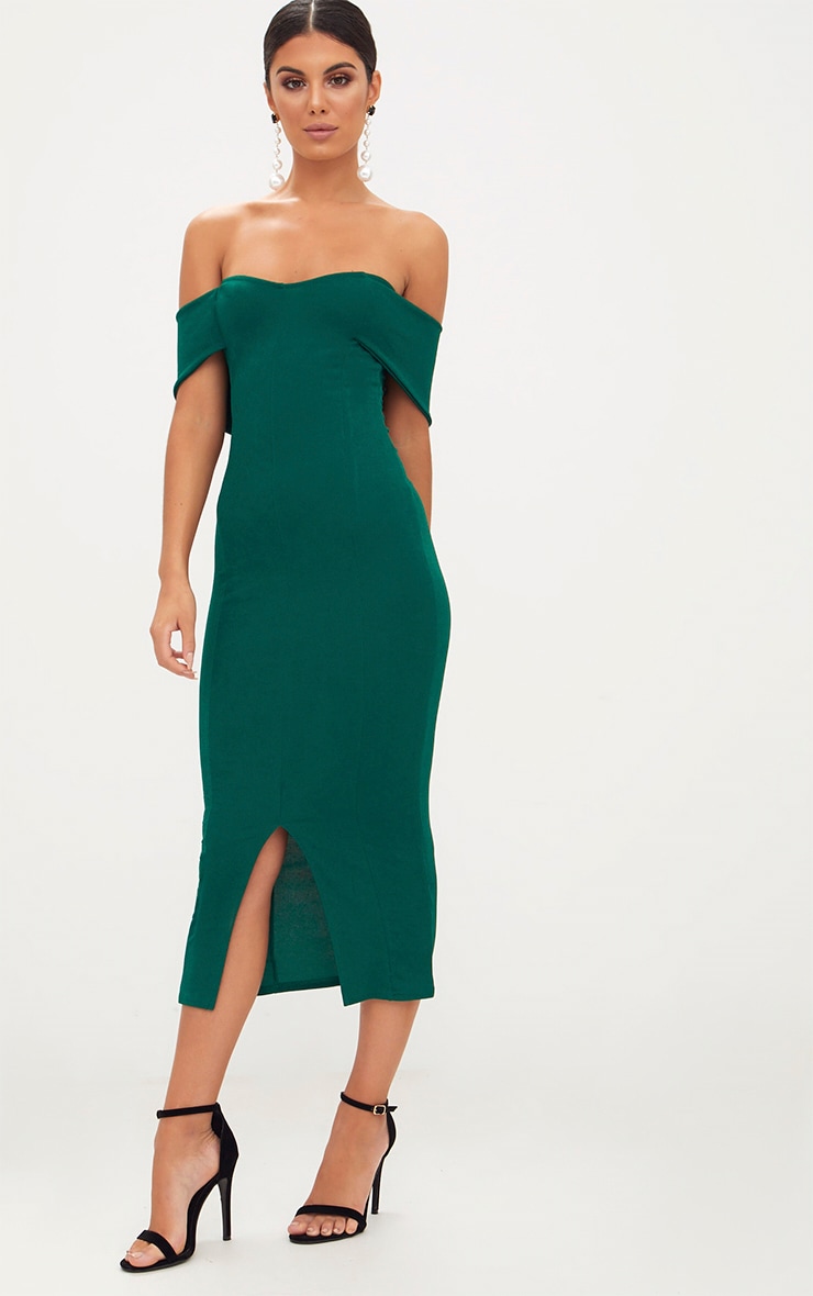 Emerald Green Longline Bardot Midi Dress image 4