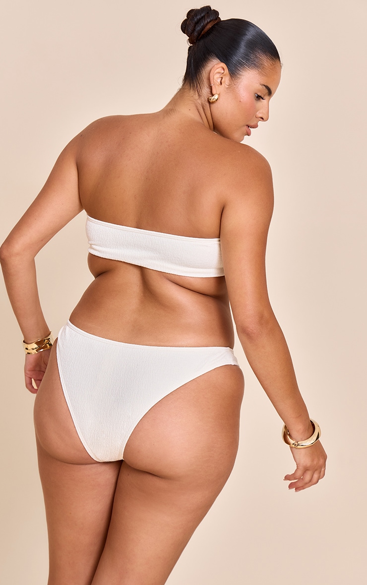 Plus Cream Textured Flower Trim High Leg Bikini Bottoms image 2