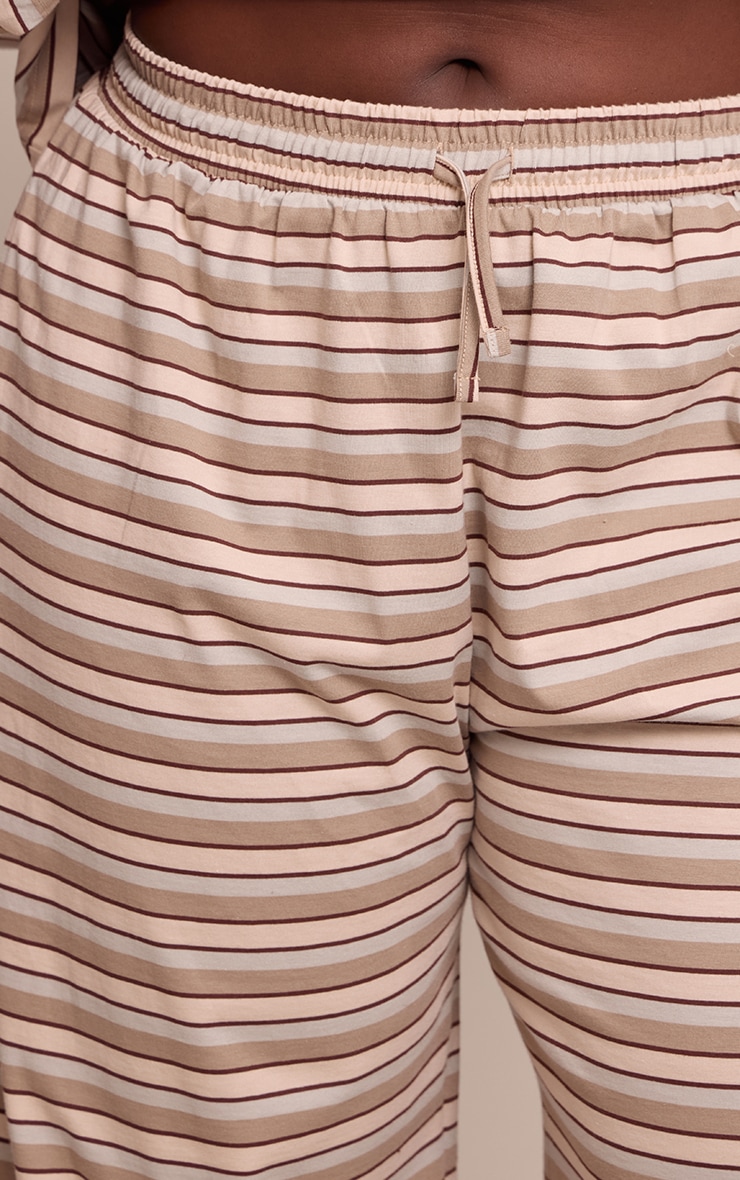 Plus Chocolate Striped Wide Leg Drawstring Trousers image 4