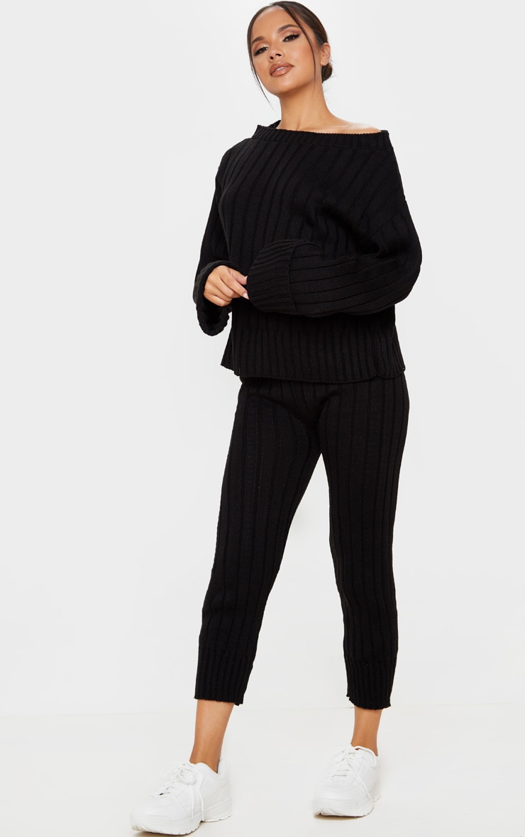 Black Bardot Jumper And Legging Lounge Set