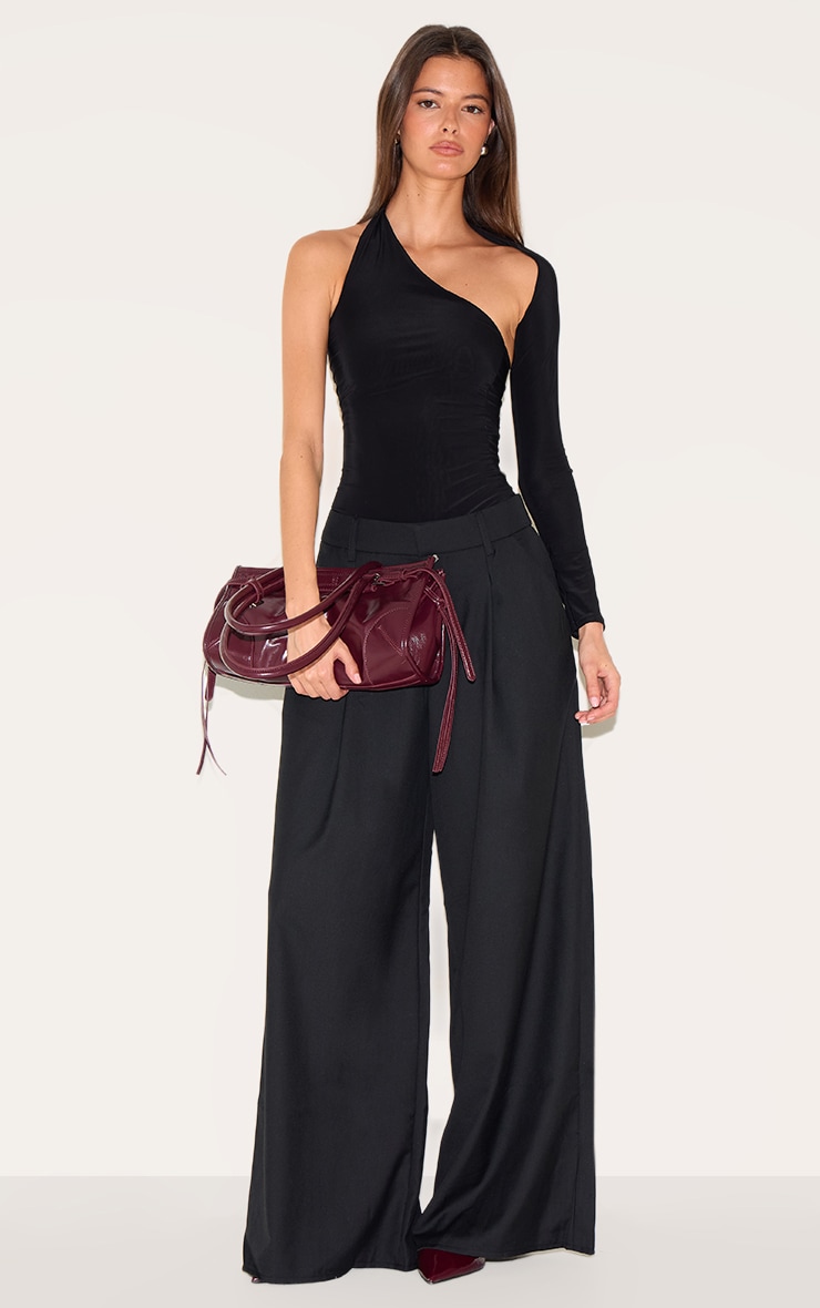 Black One Shoulder Asymmetric Bodysuit image 3