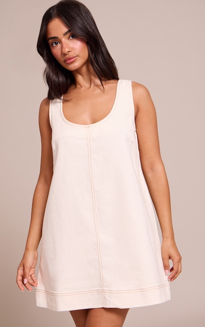 Petite Ecru Denim Sleveless A-line Mini Dress