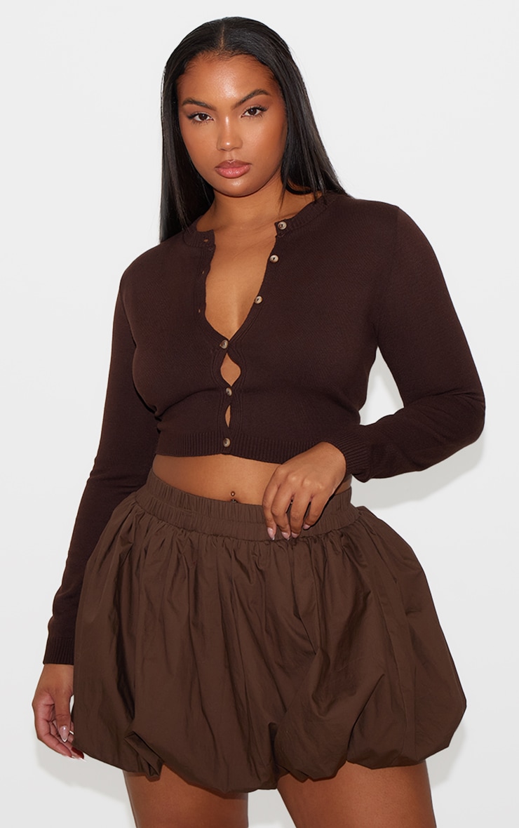 Plus Brown Puffball Mini Skirt image 4