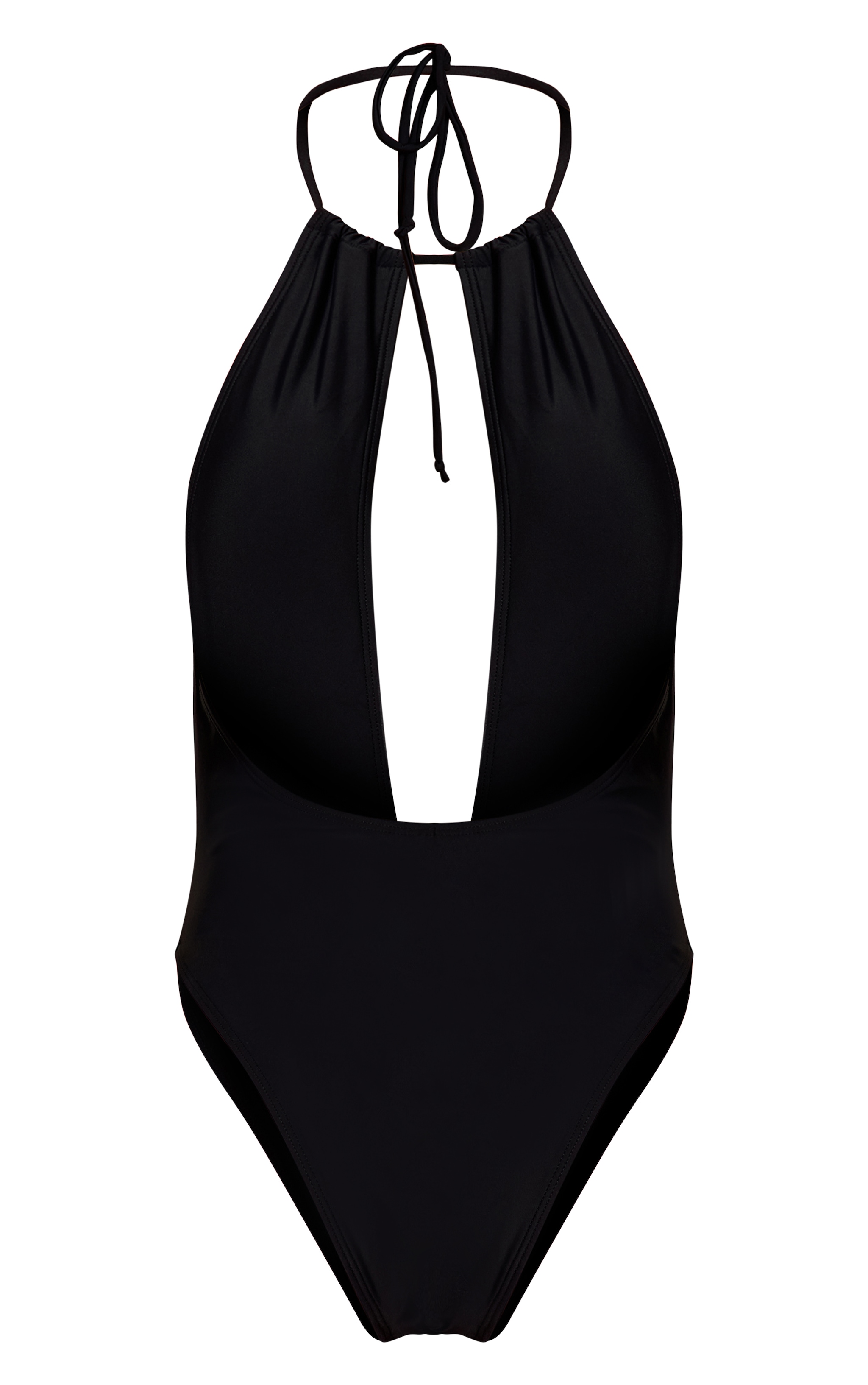 Black Ruched Plunge Halter Swimsuit image 6