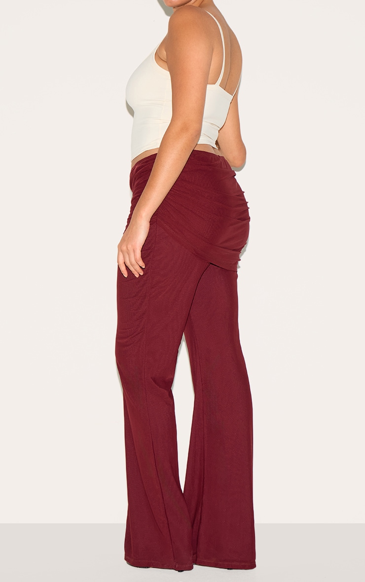 Pantalon Évasé Grande Taille, Couleur Vin, en Mesh avec Revers image 3