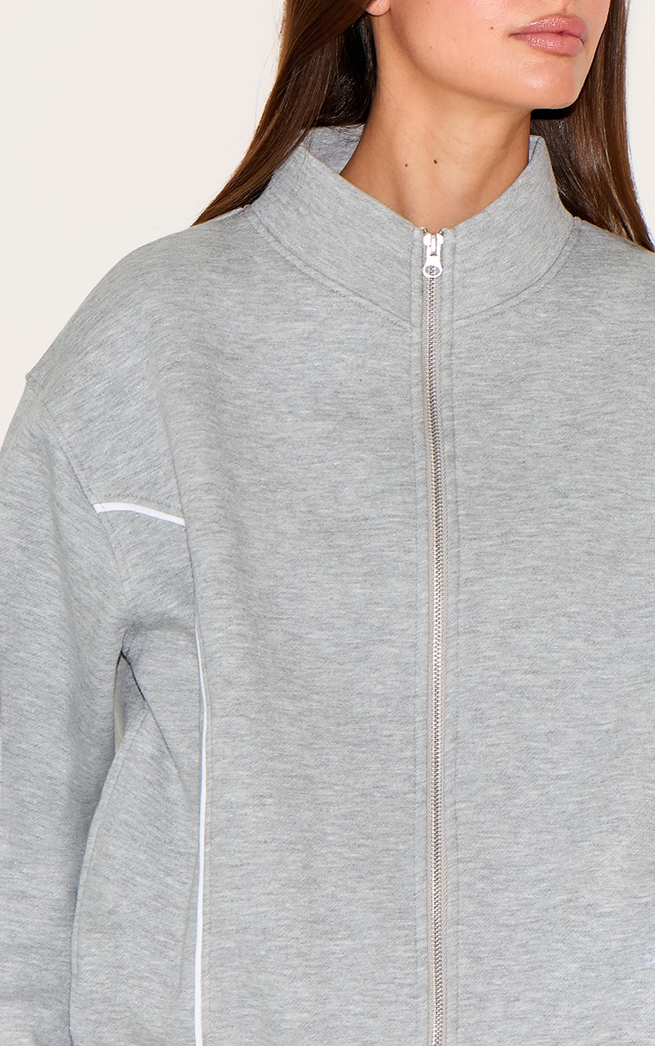 Sweat gris cendré à lisérés contrastants et zip image 4