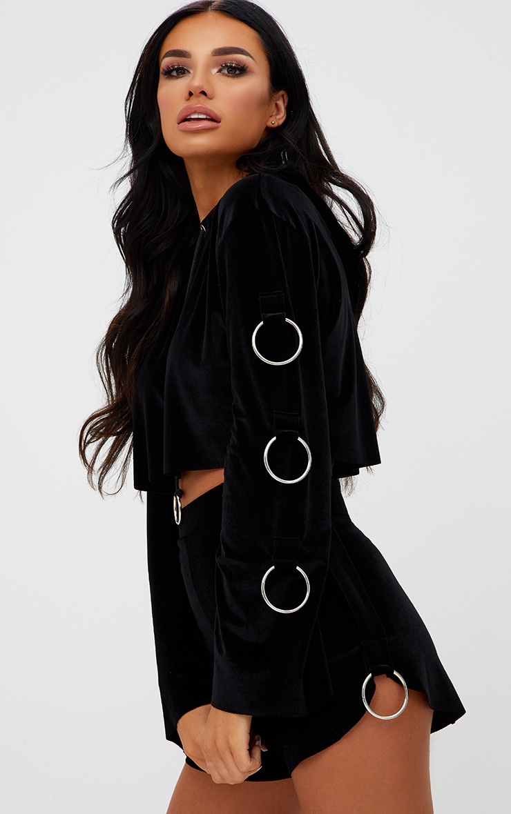 Black Velvet O Ring Detail Shorts. Shorts PrettyLittleThing