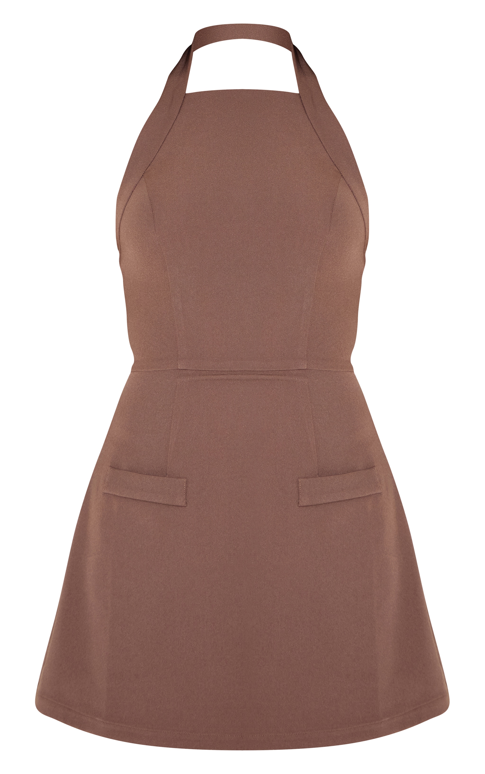 Robe de tailleur trapèze tissée chocolat à dos nu image 5