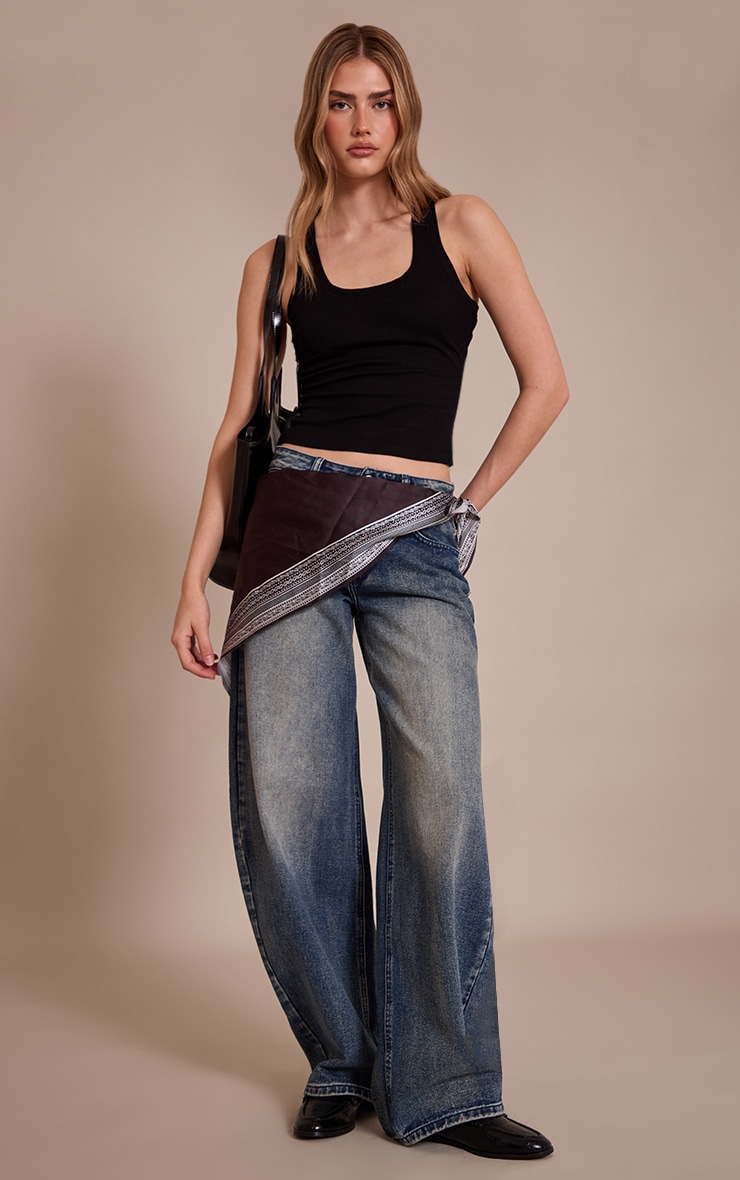 Black Soft Rib Scoop Neck Vest Top image 3