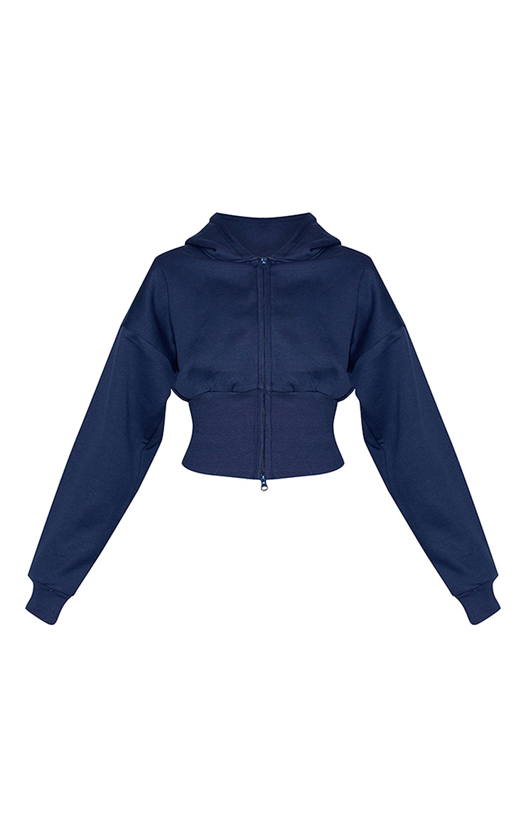 Navy Cinched Cropped Zip Up Hoodie image 5