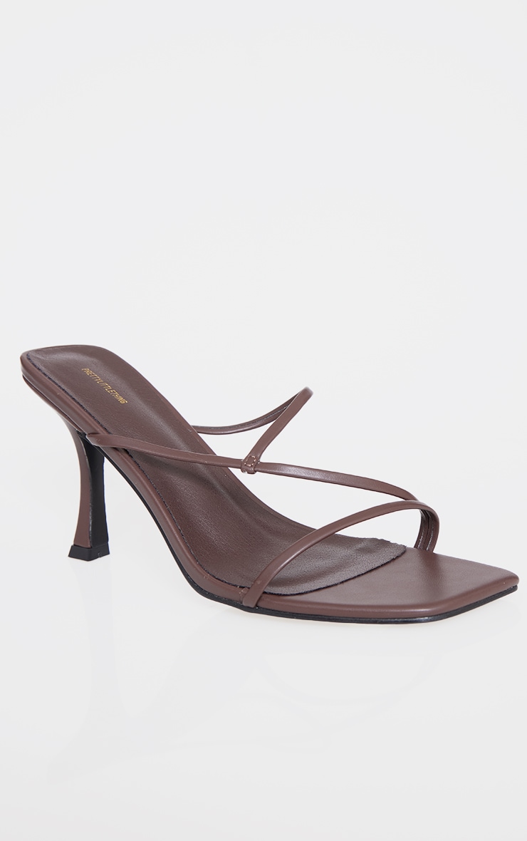 Chocolate PU Square Toe Strappy Mid Heeled Mules image 4