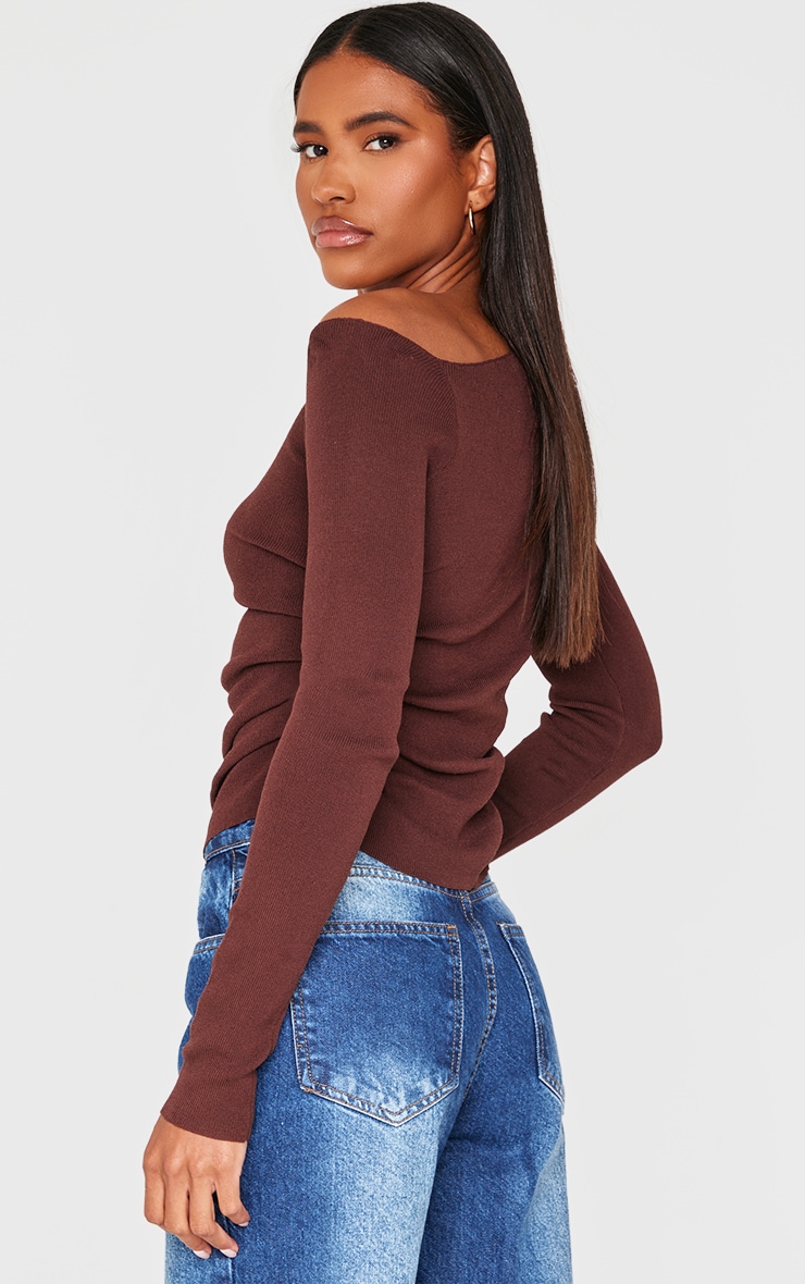 Chocolate Fine Knit Asymmetric Top image 2