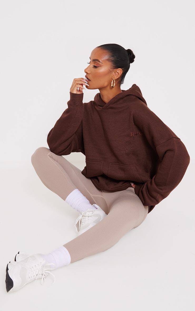Brown Embroidered Double Pocket Hoodie PrettyLittleThing USA