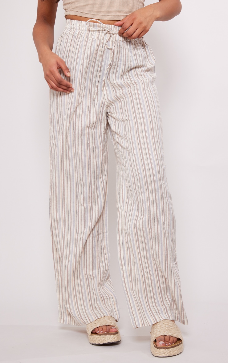 Brown Striped Vintage Cotton Wide Leg Pants PrettyLittleThing AUS