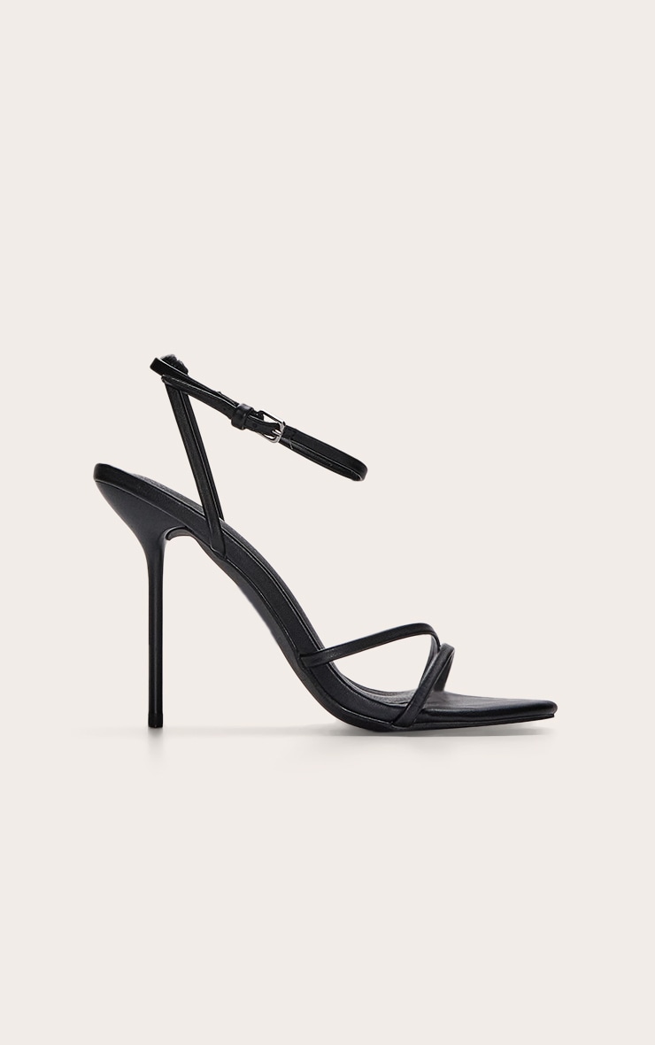 Black Pu Round Toe Asymmetric High Stiletto Heeled Sandals image 2