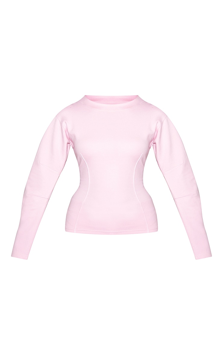 Sweatshirt rose en maille tricot interlock à taille resserrée image 5