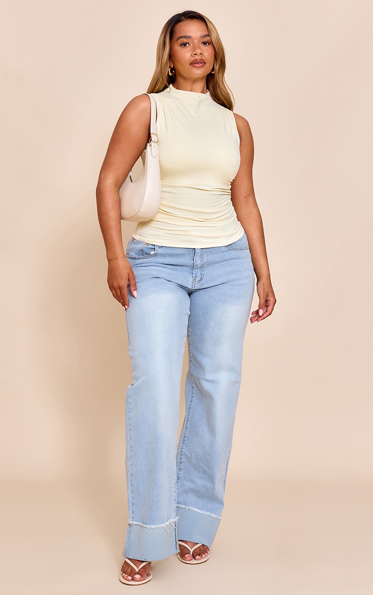 Shape Butter Cream Built In Bra Sculpt Boat Neck Ruched Side Top image 3