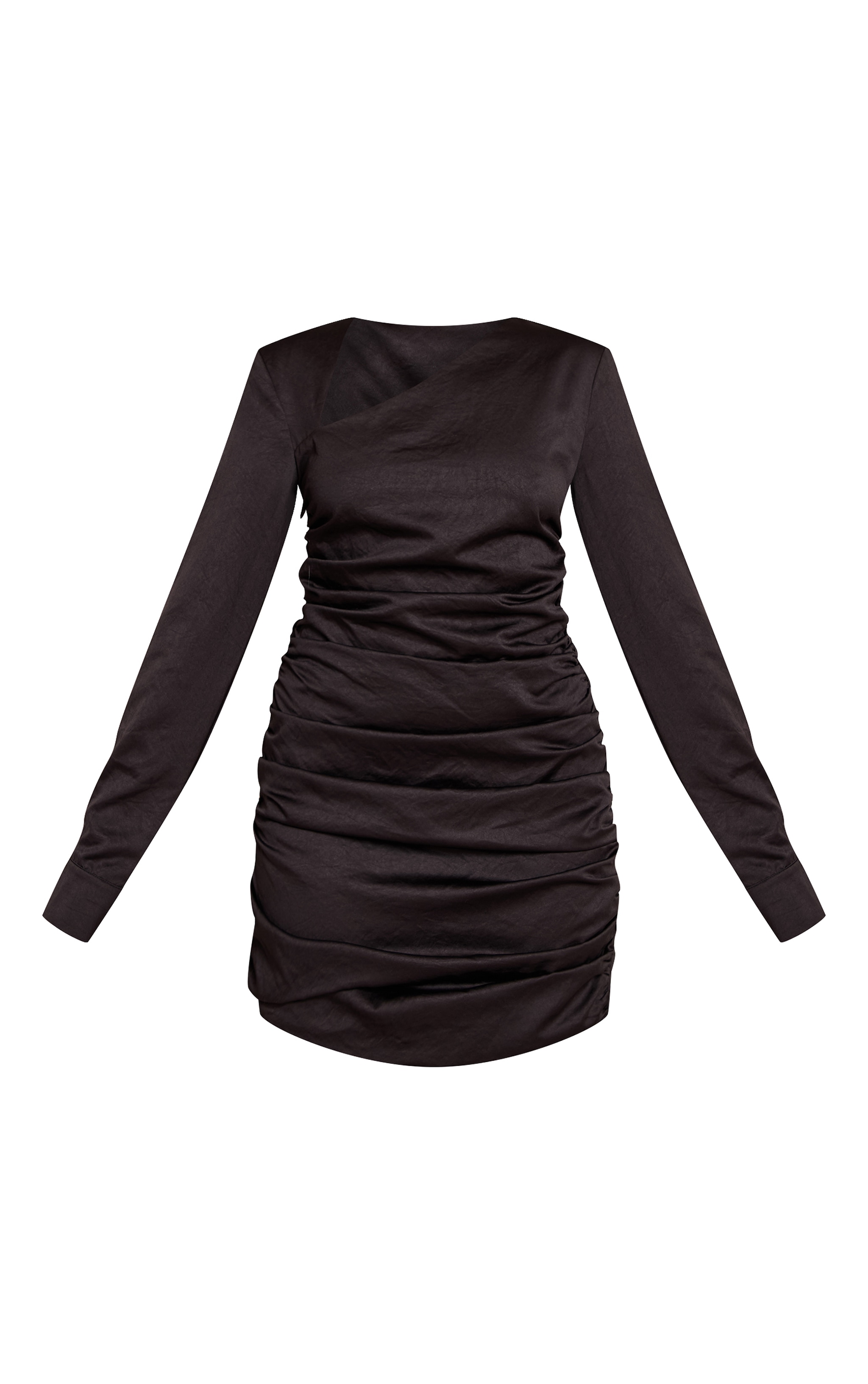 Black Textured Ruched Collar Dress image 5