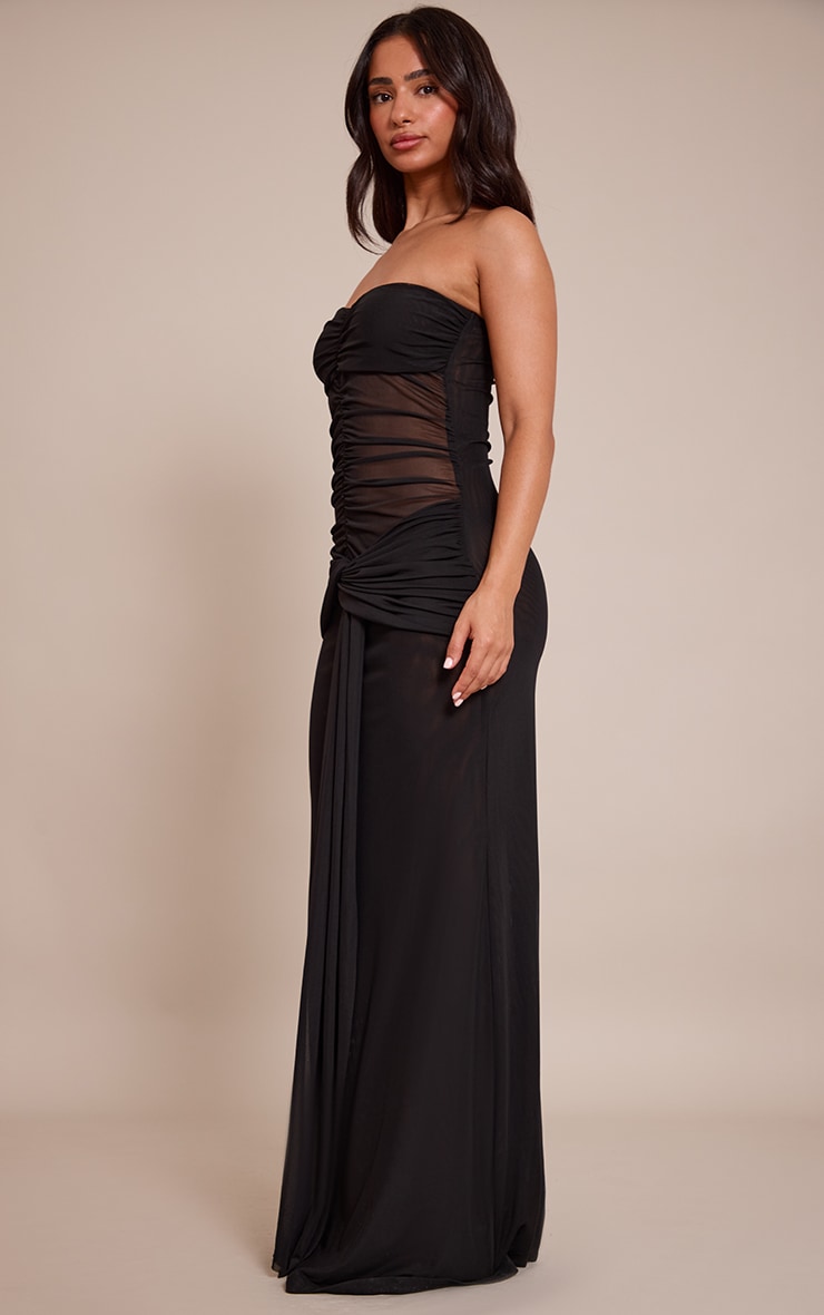 Petite Black Ruched Drape Bandeau Maxi Dress image 3
