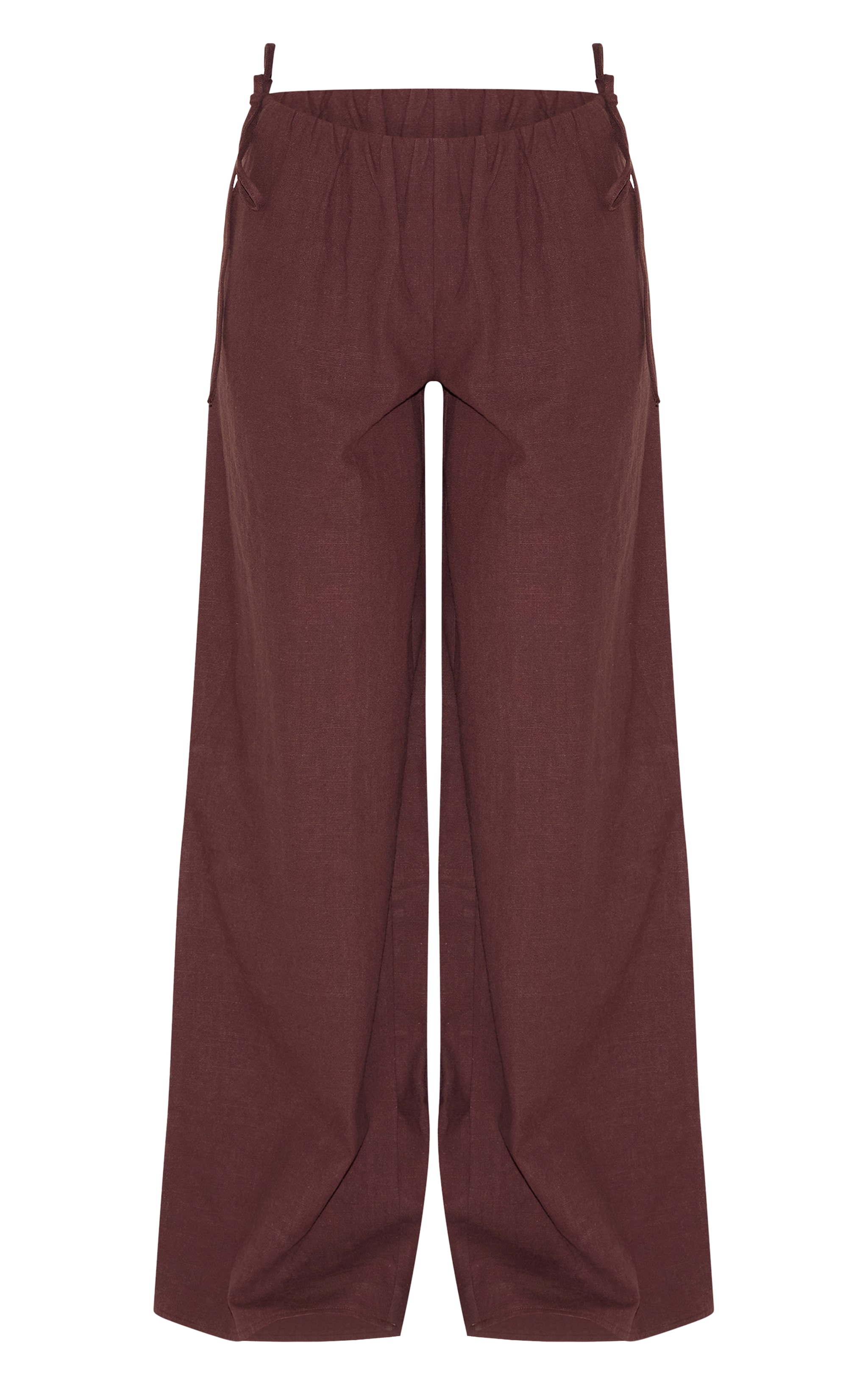 Tall Chocolate Premium Linen Look Side Tie Detail Wide Leg Pants image 5