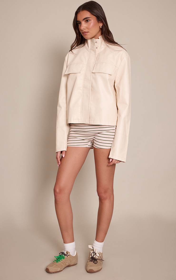 Khaki Soft Rib Striped Hot Pants image 4