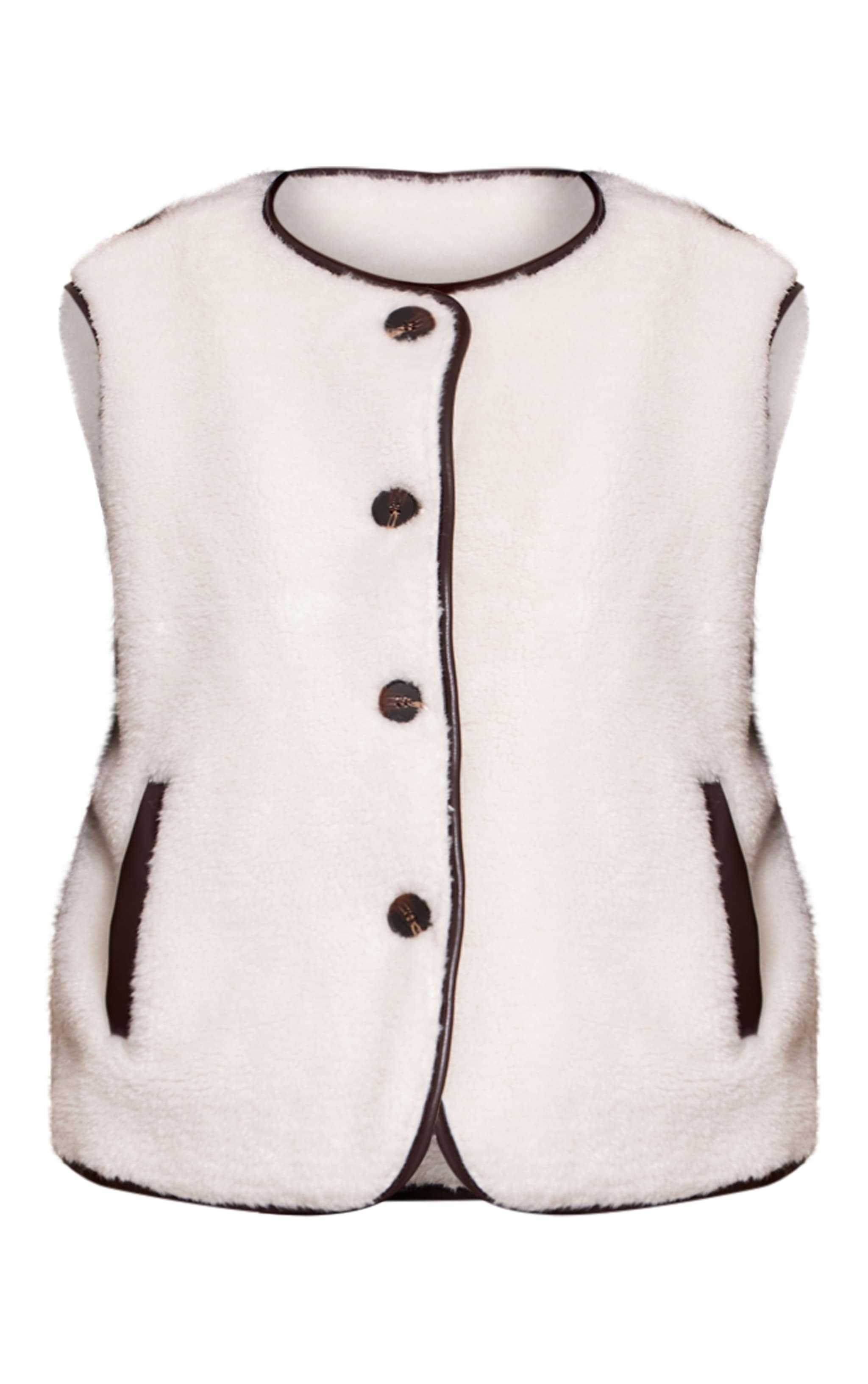 Cream Borg Faux Leather Trim Gilet image 5
