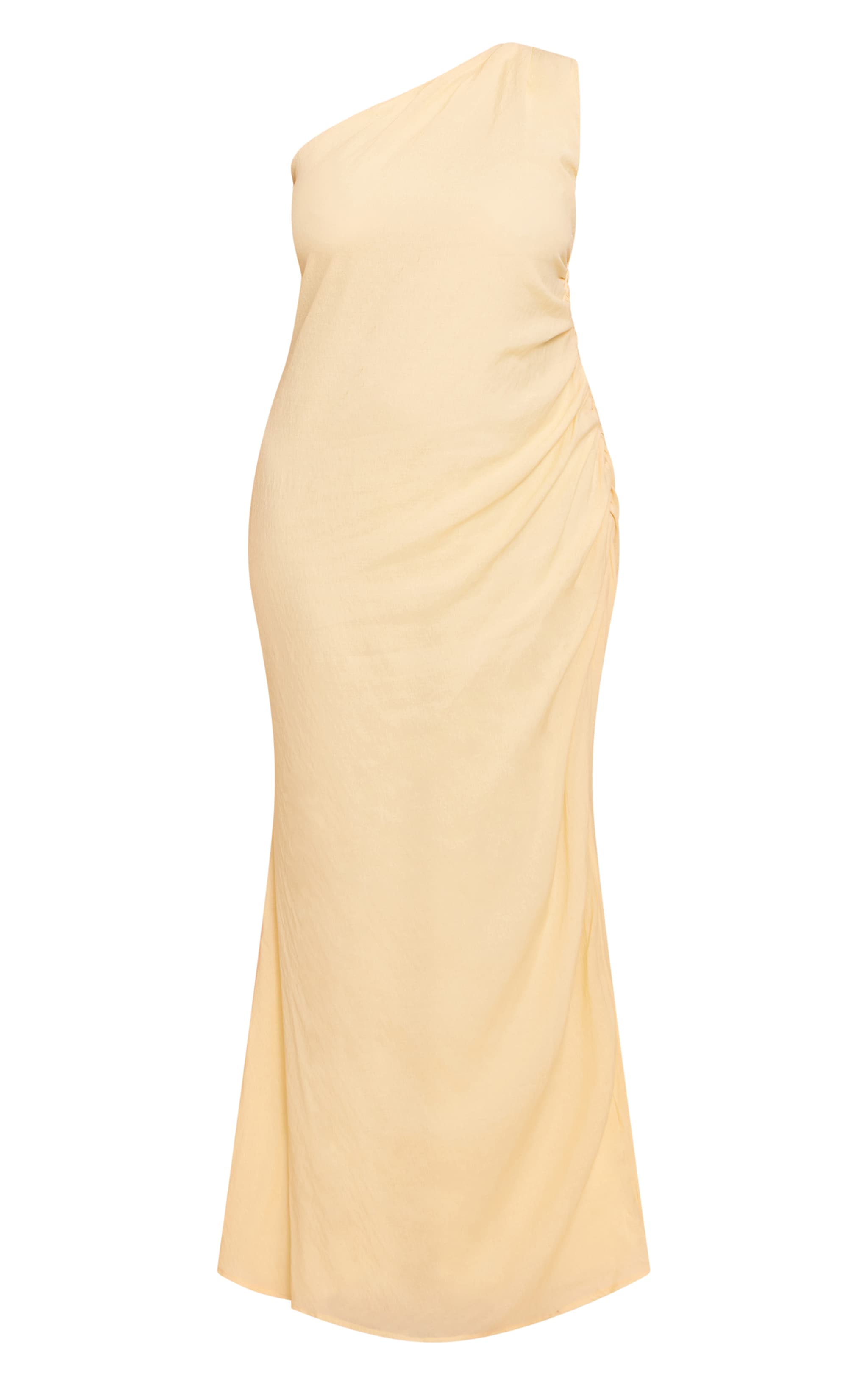Plus Robe longue texturée jaune citron froncée à épaule unique image 5
