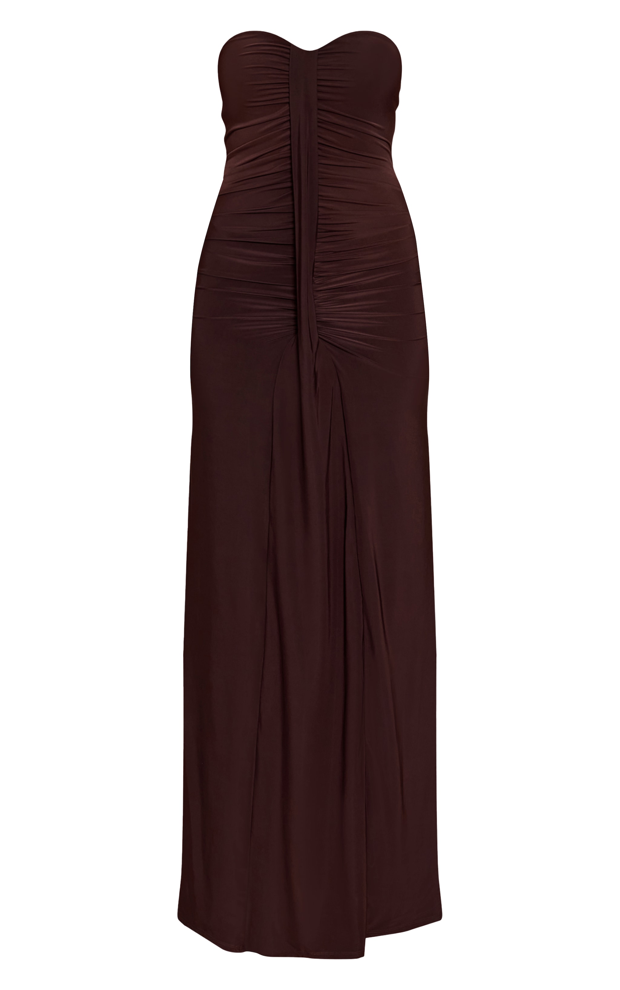 Chocolate Ruched Drape Detail Slinky Maxi Dress image 5