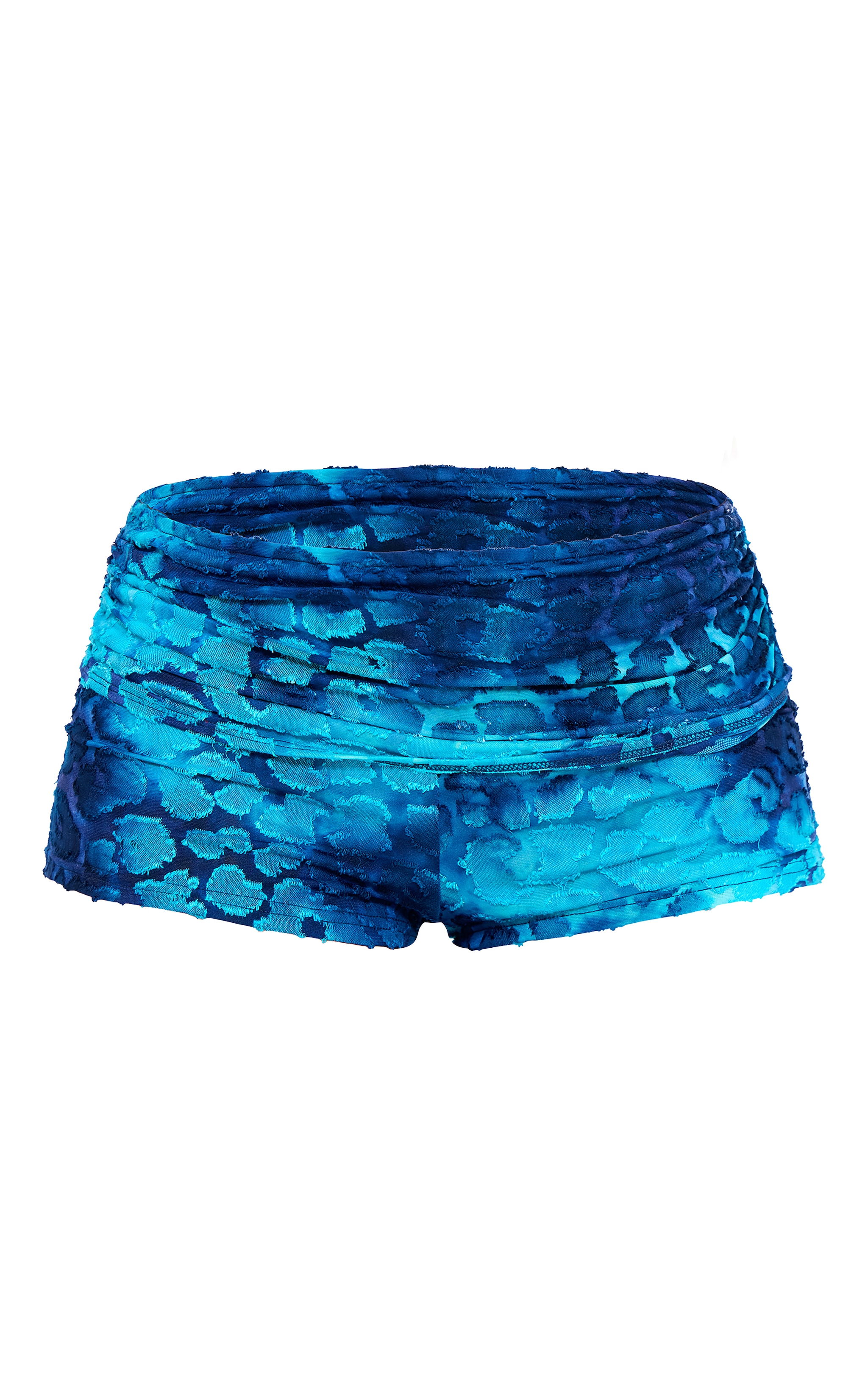 Mini short dévoré bleu cobalt imprimé léopard à taille repliée image 6