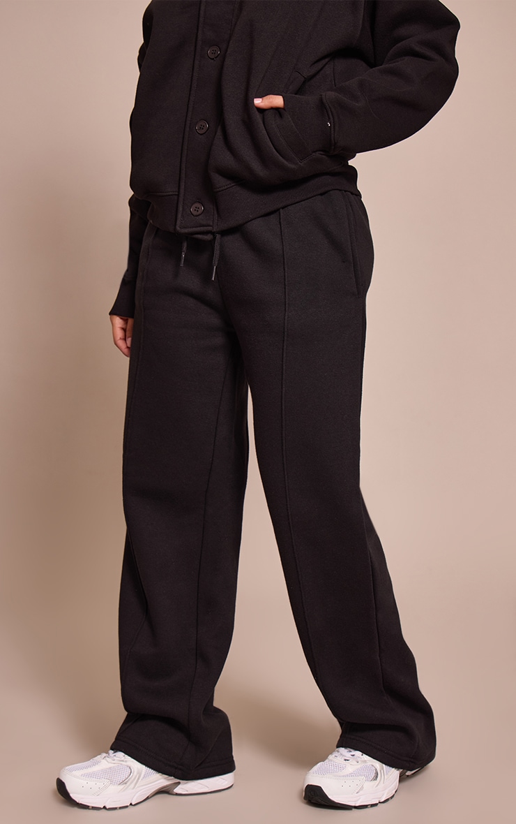 Petite Black Seam Detail Straight Leg Sweatpants image 2