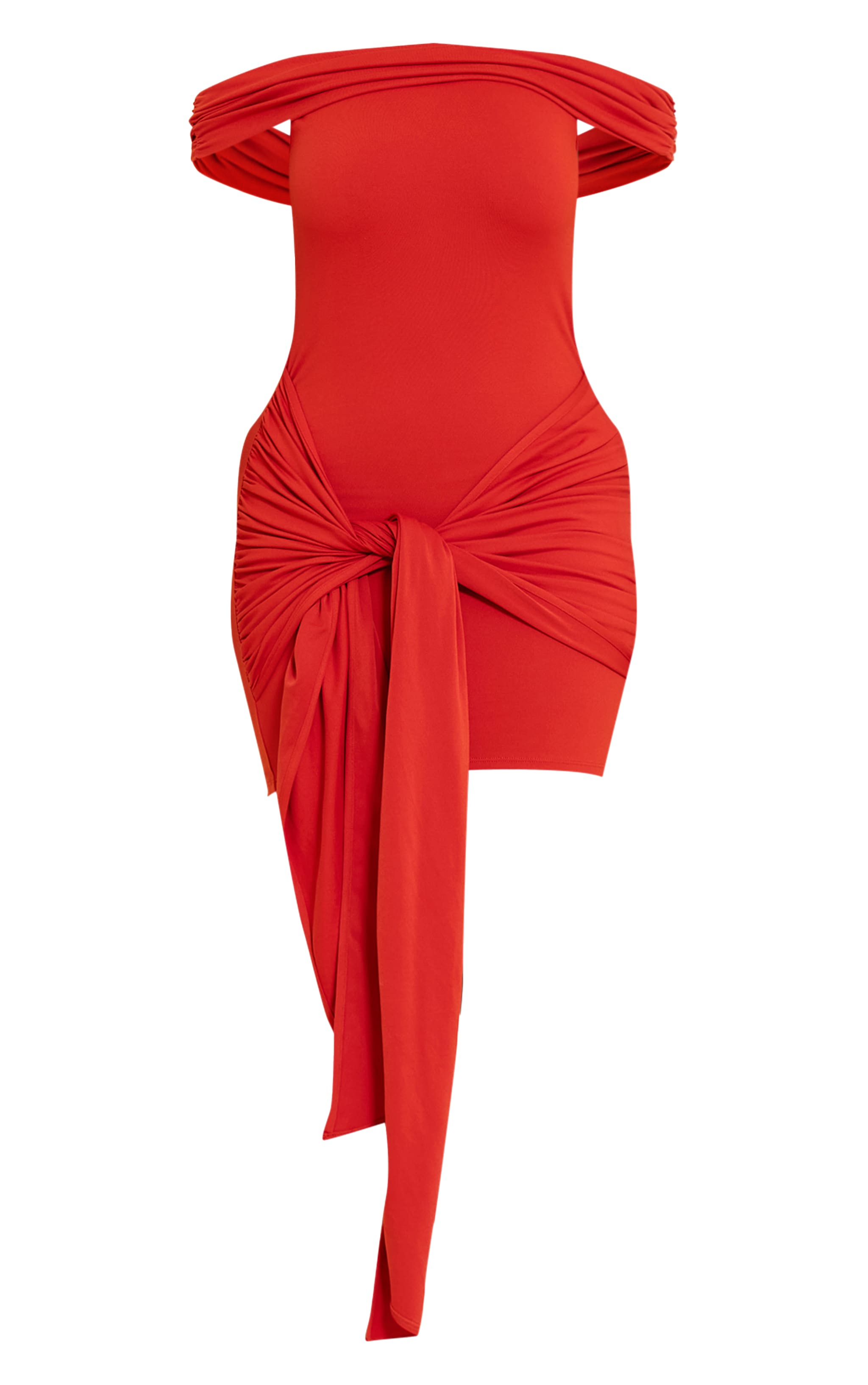 Shape Mini robe en Sculpt rouge profond à col bardot replié et taille nouée drapée image 5