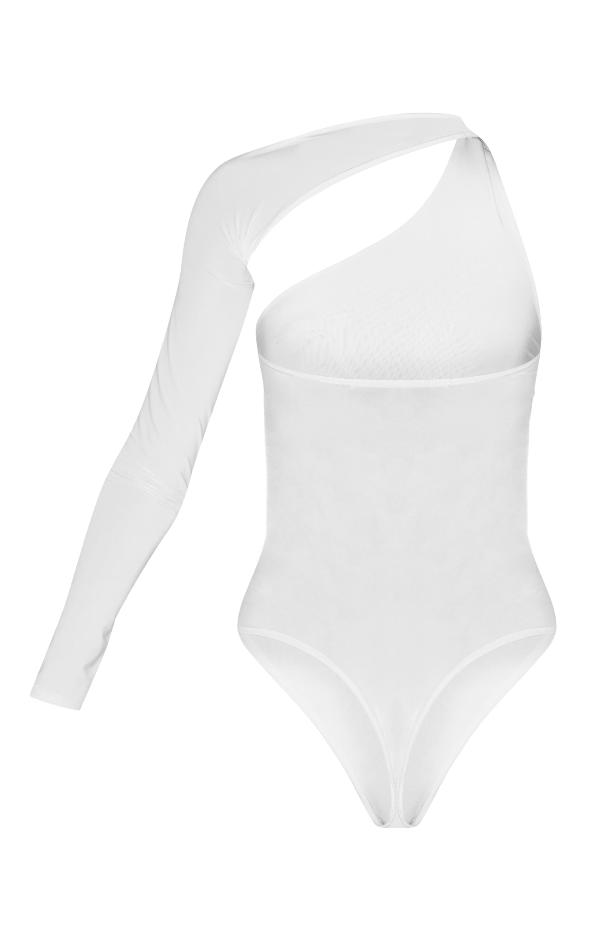 White One Shoulder Asymmetric Bodysuit image 6