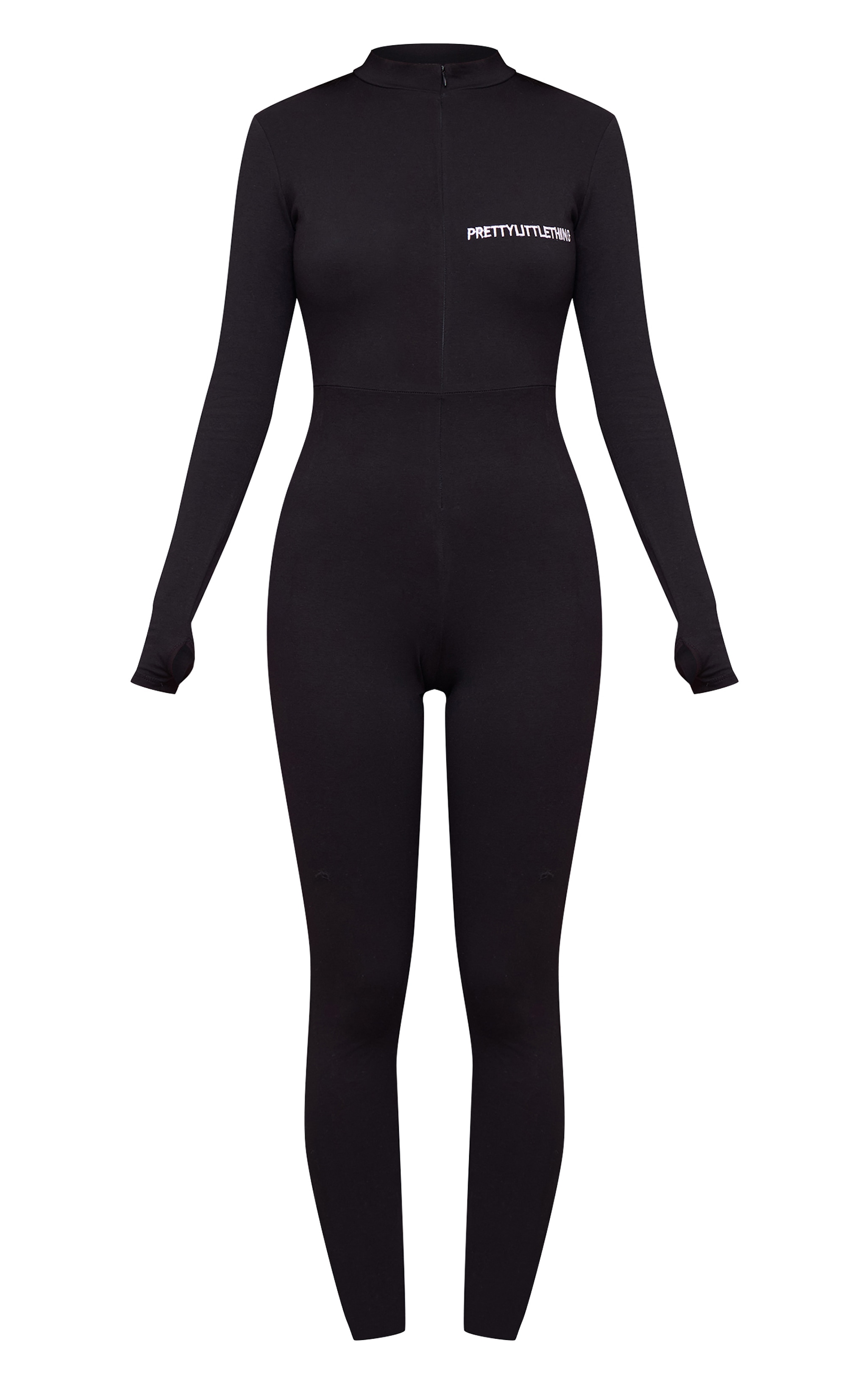 PRETTYLITTETHING Black Embroidered Zip Front Catsuit image 5