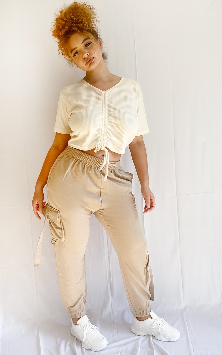 Plus Cream Pocket Detail Cargo Joggers