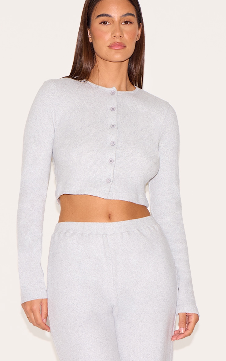 Ash Grey Brushed Rib Wide Leg Pant image 4