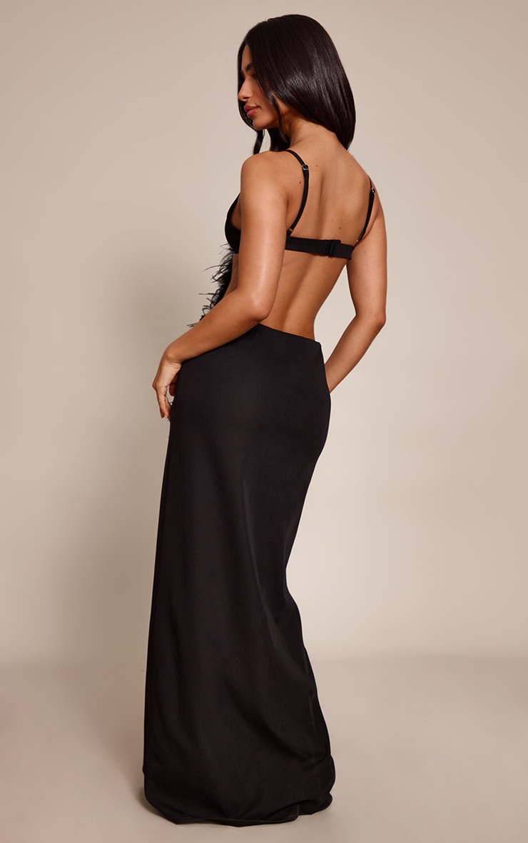 Petite Black Asymmetric Cut Out Strappy Feather Maxi Dress image 2