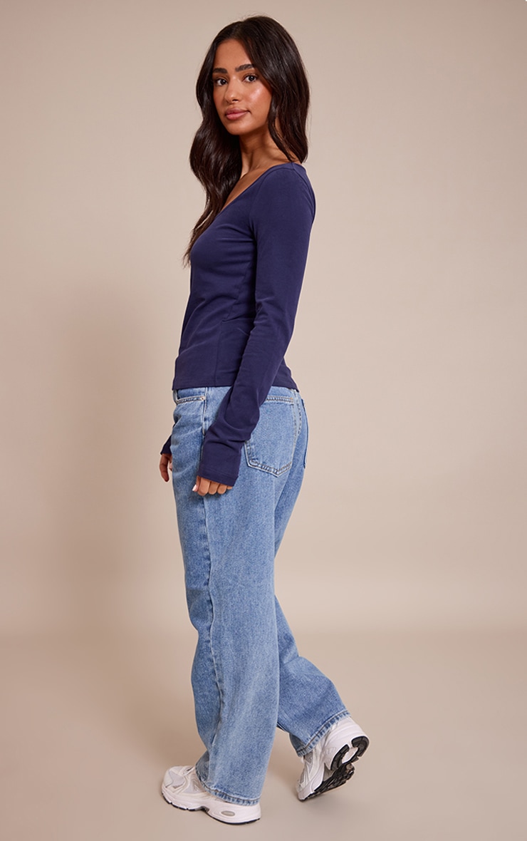 PRETTYLITTLETHING Petite Mid Blue Wash High Waist Boyfriend Jeans image 3