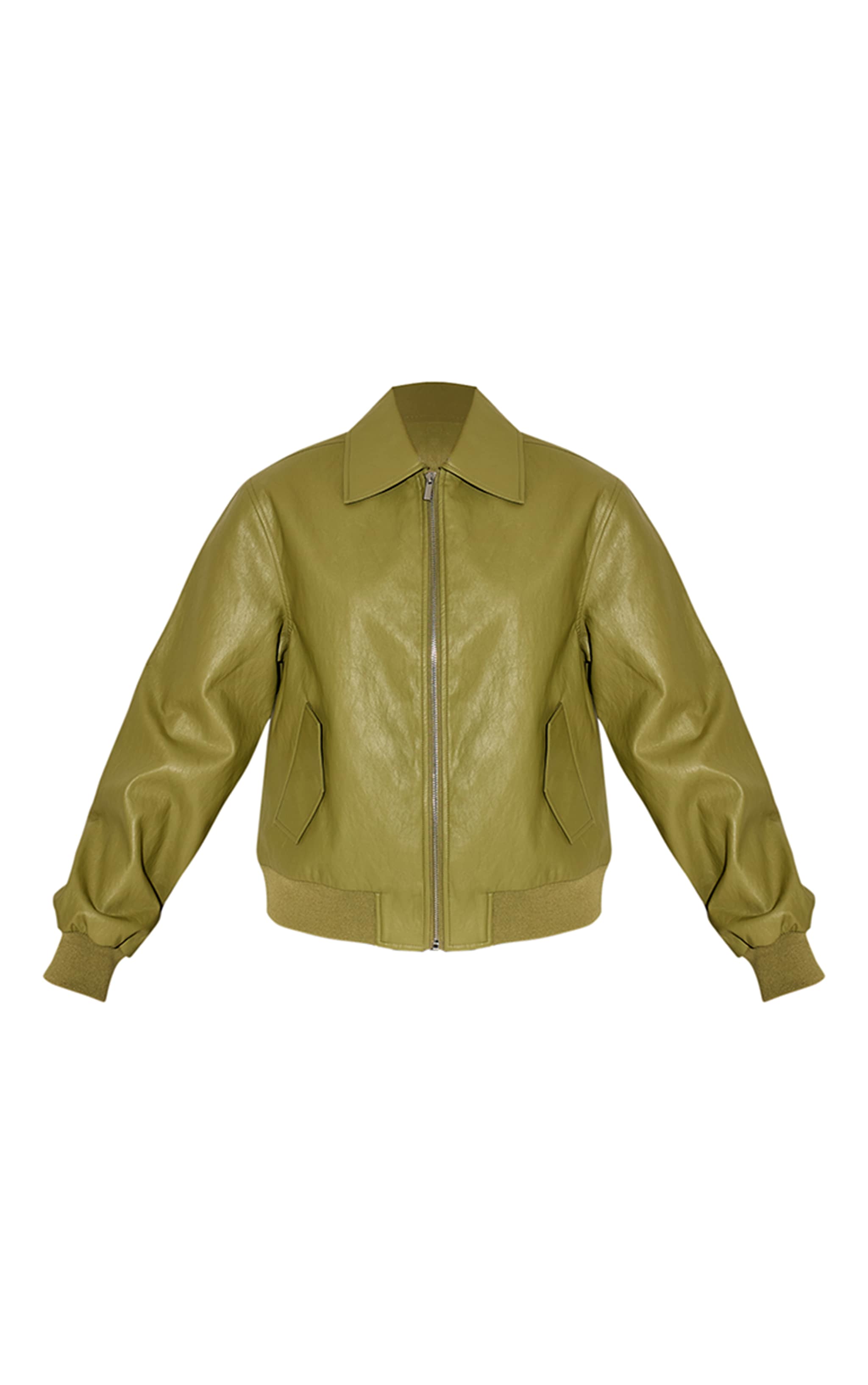  Olive Faux Leather Bomber Jacket image 5